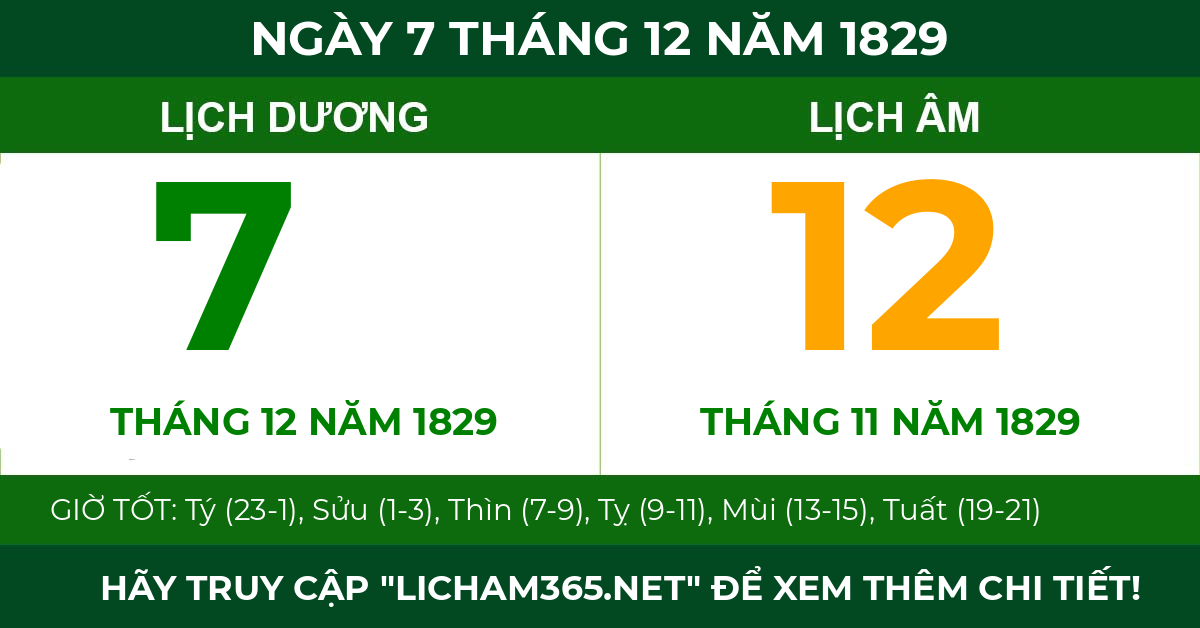 lịch âm ngày 7 tháng 12 năm 1829