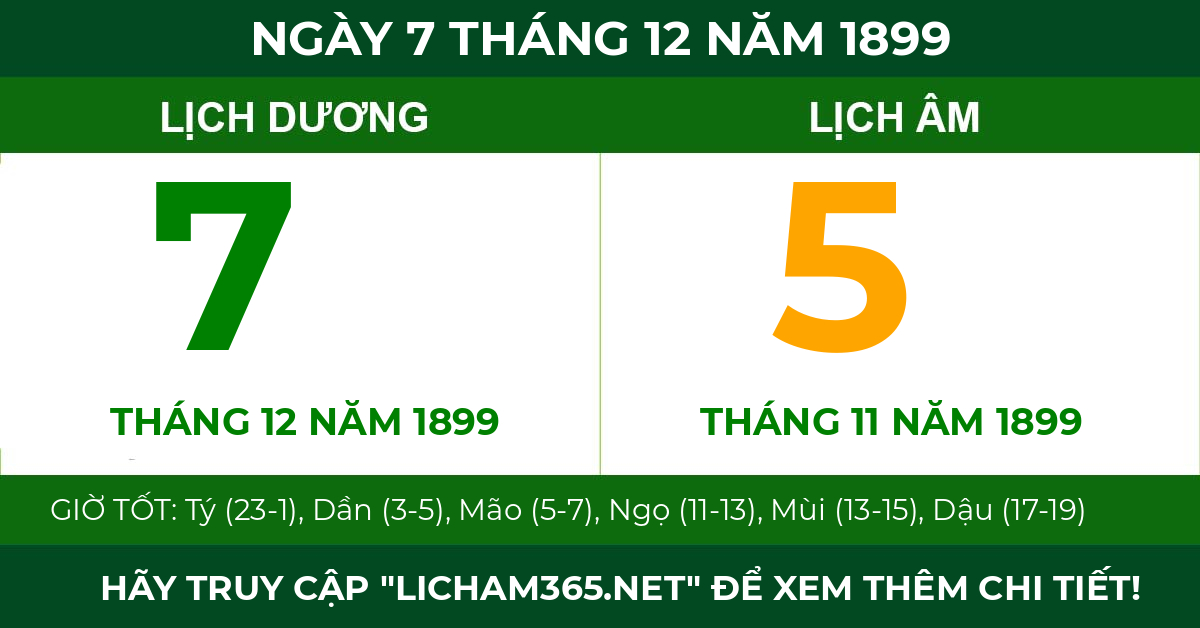 lịch âm ngày 7 tháng 12 năm 1899
