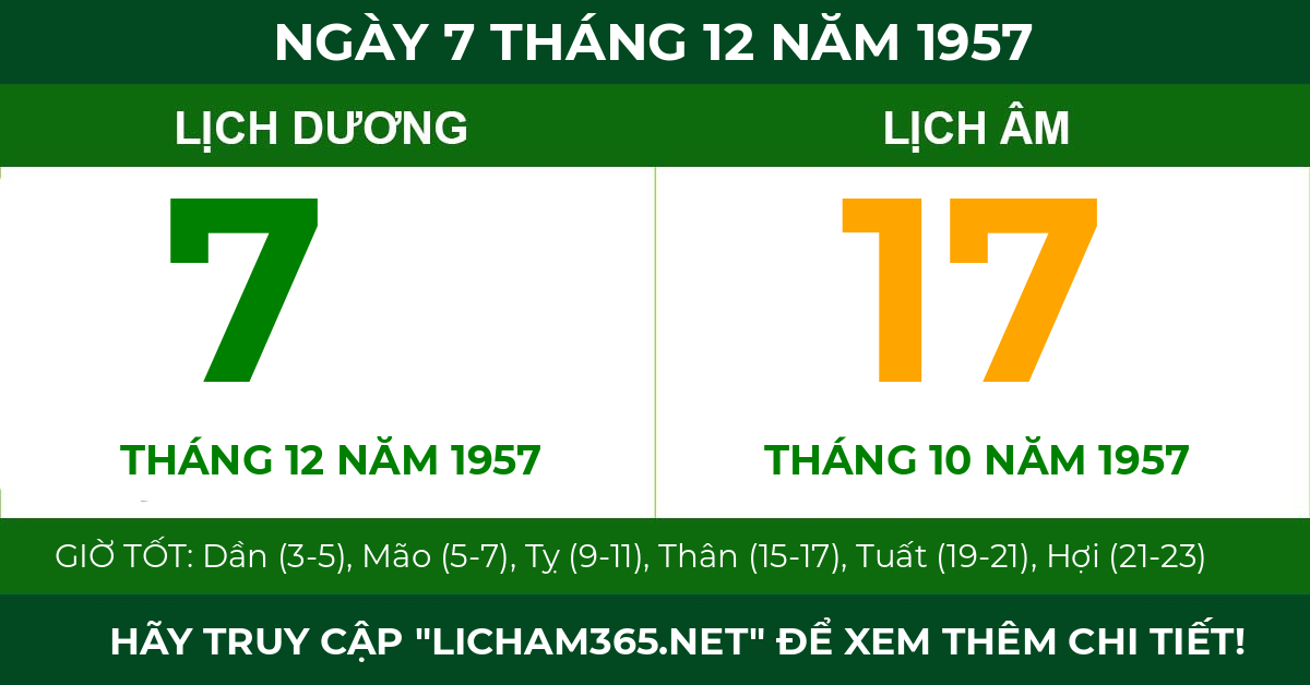 lịch âm ngày 7 tháng 12 năm 1957