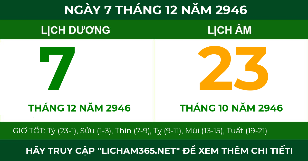 lịch âm ngày 7 tháng 12 năm 2946