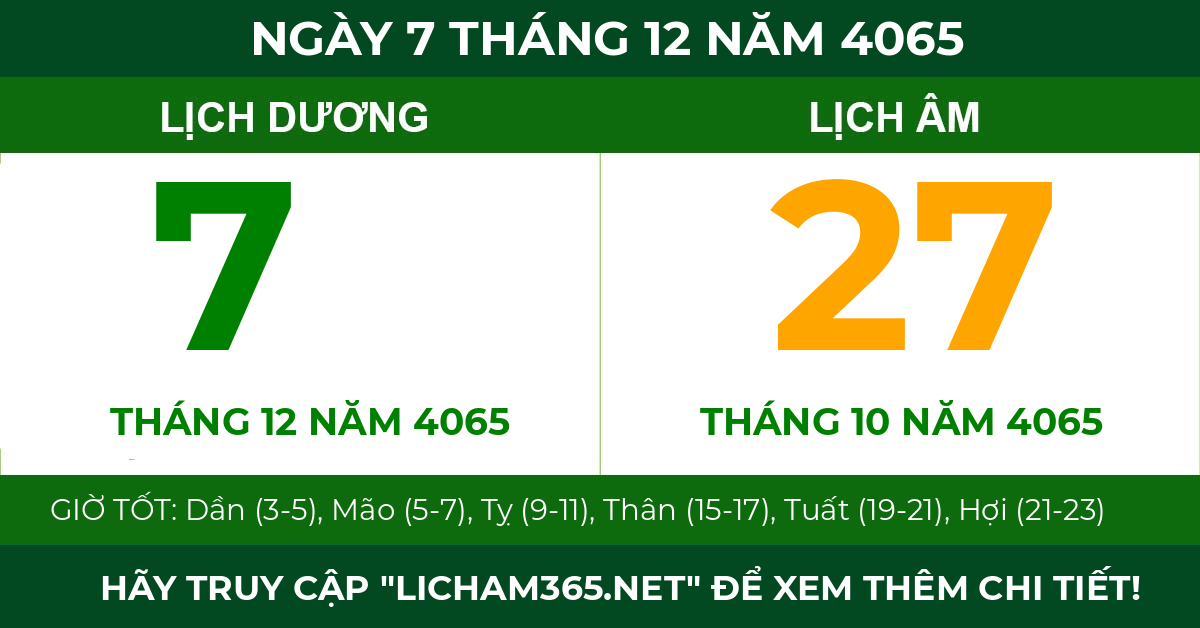 lịch âm ngày 7 tháng 12 năm 4065