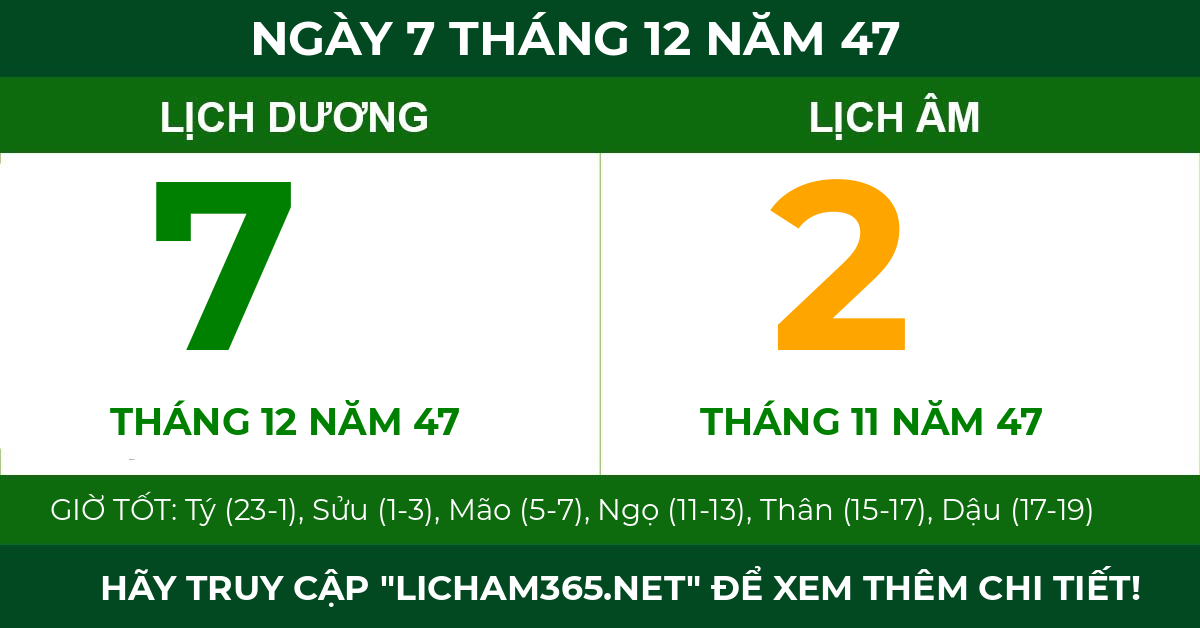 lịch âm ngày 7 tháng 12 năm 47