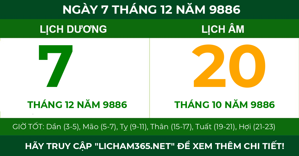 lịch âm ngày 7 tháng 12 năm 9886