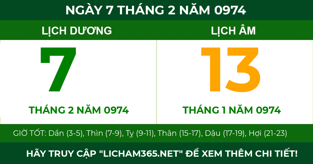 lịch âm ngày 7 tháng 2 năm 0974