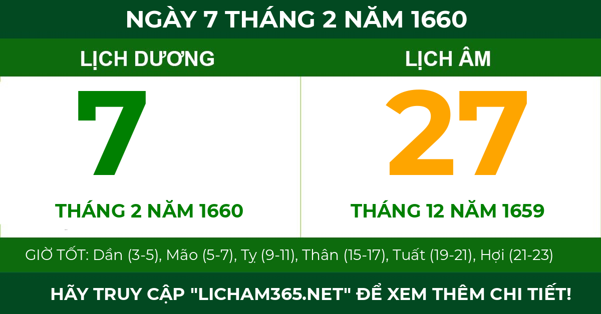 lịch âm ngày 7 tháng 2 năm 1660