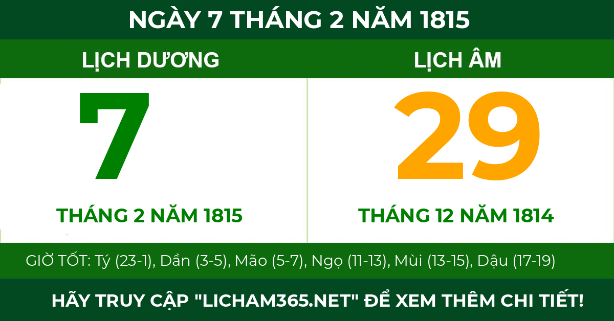 lịch âm ngày 7 tháng 2 năm 1815