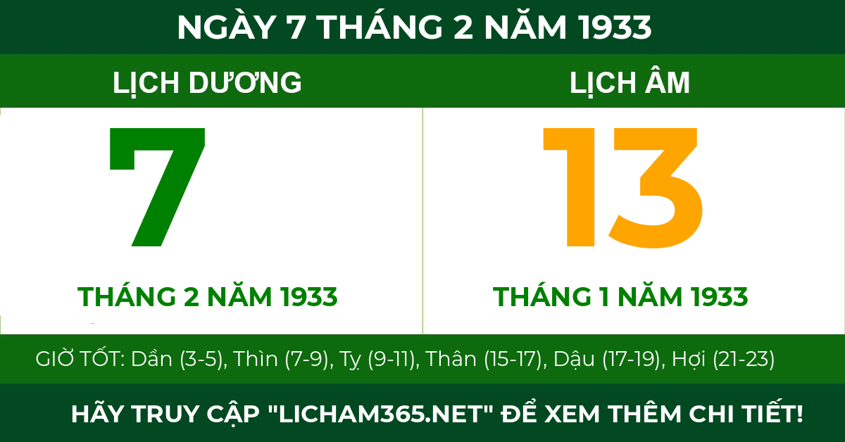 lịch âm ngày 7 tháng 2 năm 1933