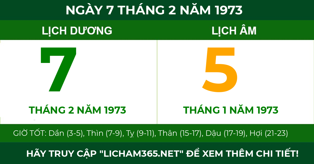 lịch âm ngày 7 tháng 2 năm 1973