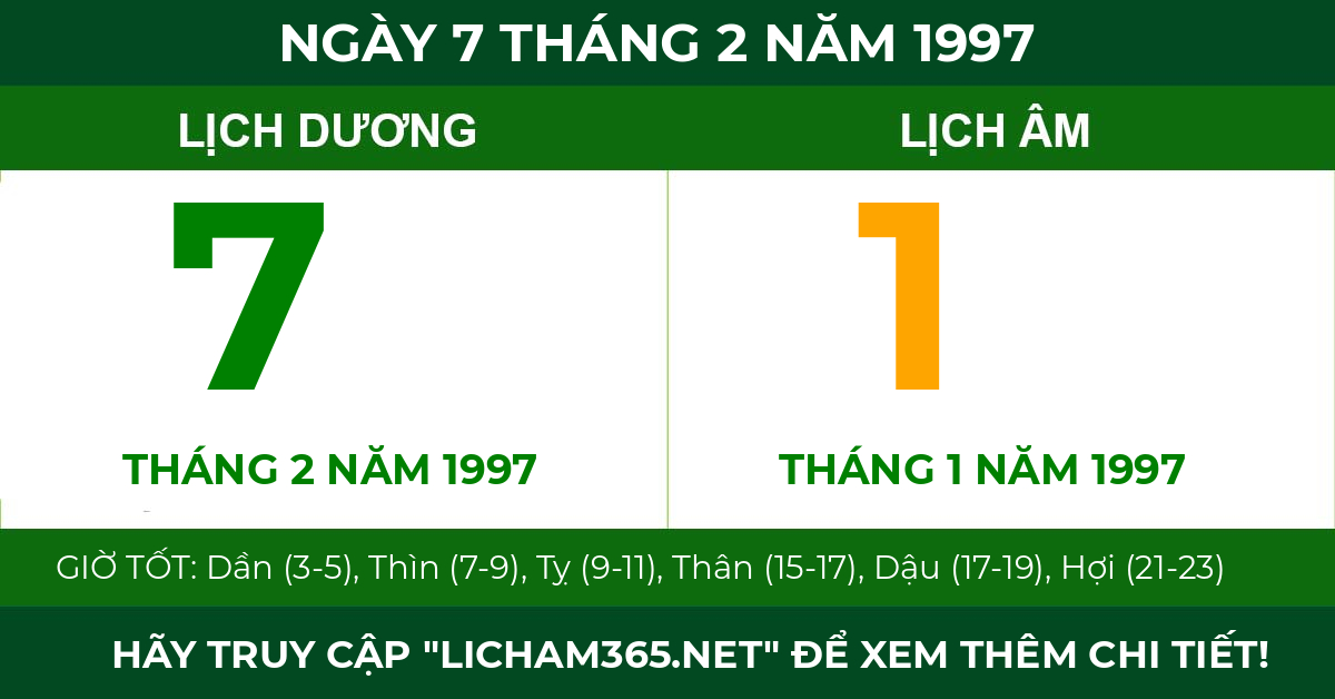 lịch âm ngày 7 tháng 2 năm 1997
