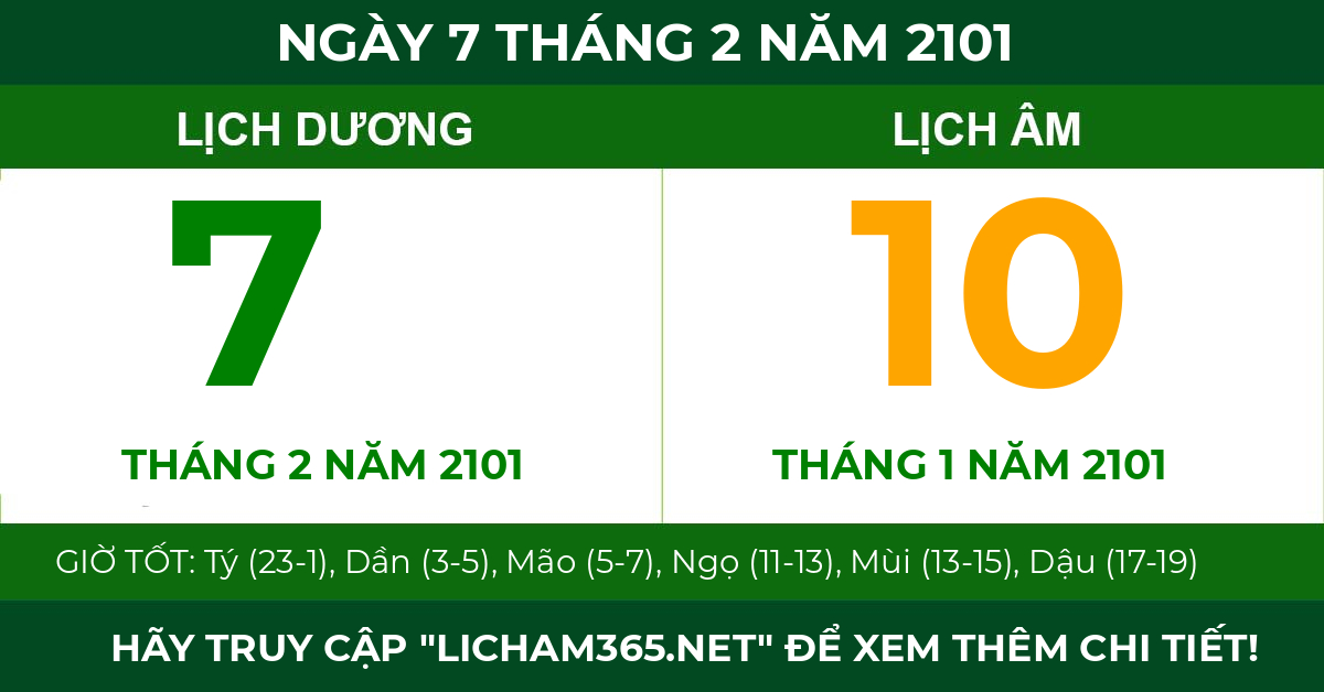 lịch âm ngày 7 tháng 2 năm 2101