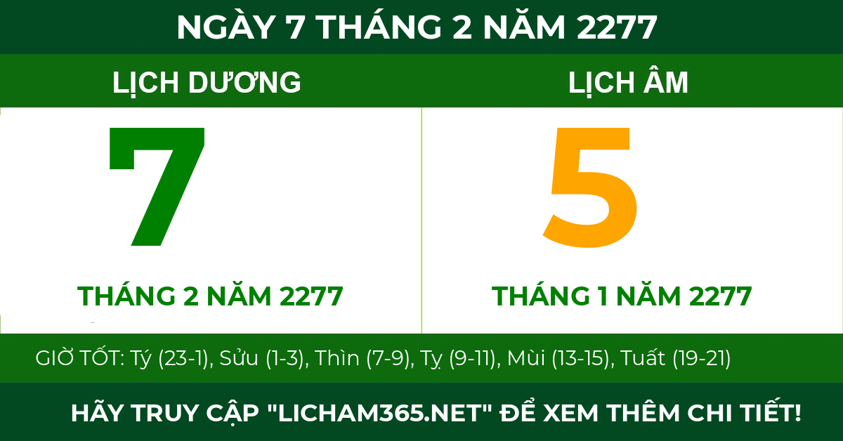 lịch âm ngày 7 tháng 2 năm 2277