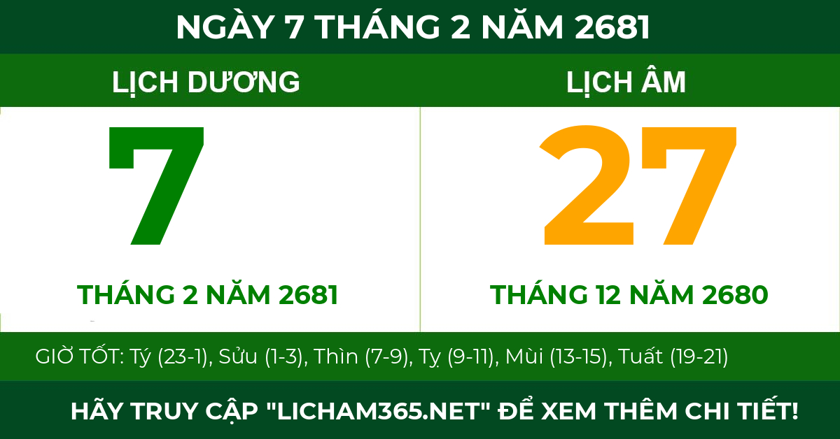 lịch âm ngày 7 tháng 2 năm 2681