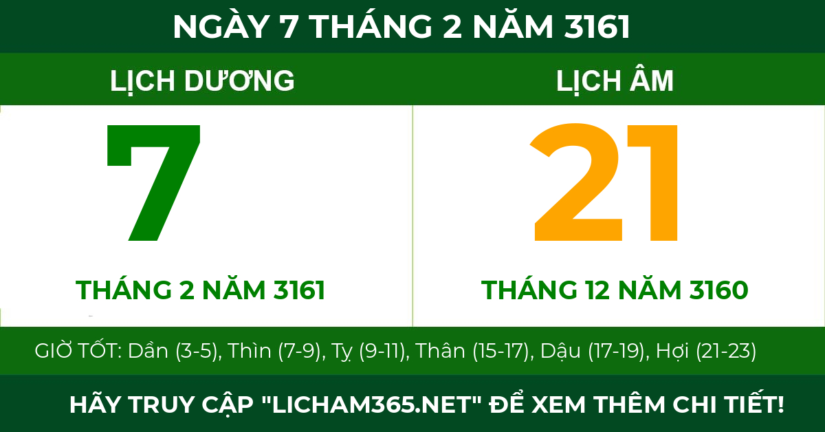 lịch âm ngày 7 tháng 2 năm 3161