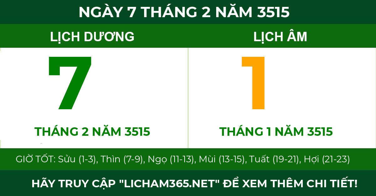 lịch âm ngày 7 tháng 2 năm 3515