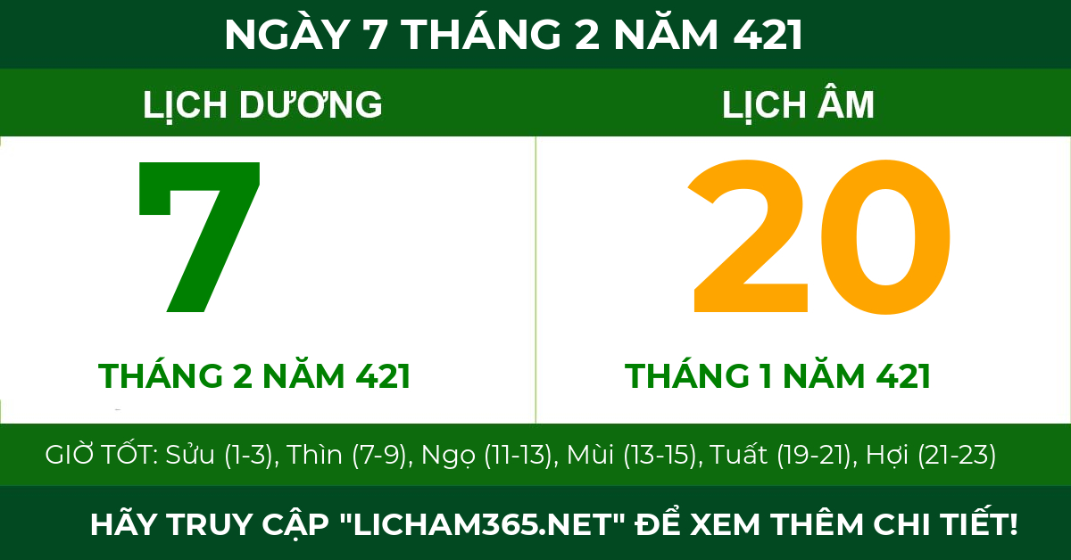 lịch âm ngày 7 tháng 2 năm 421