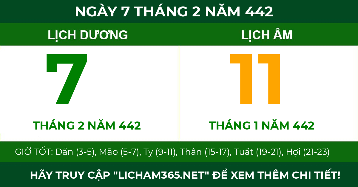 lịch âm ngày 7 tháng 2 năm 442