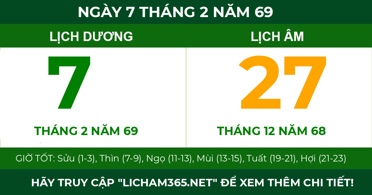 lịch âm ngày 7 tháng 2 năm 69