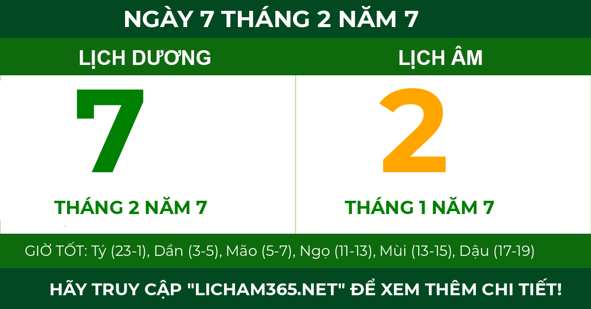 lịch âm ngày 7 tháng 2 năm 7