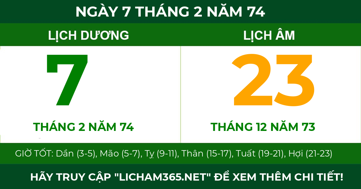 lịch âm ngày 7 tháng 2 năm 74