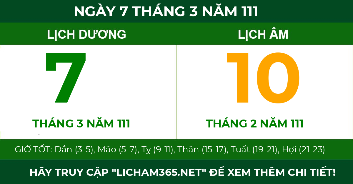 lịch âm ngày 7 tháng 3 năm 111