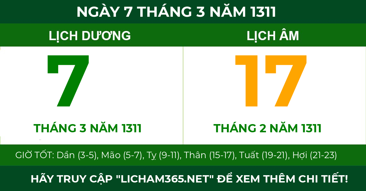 lịch âm ngày 7 tháng 3 năm 1311