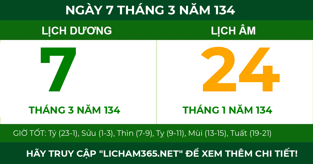 lịch âm ngày 7 tháng 3 năm 134