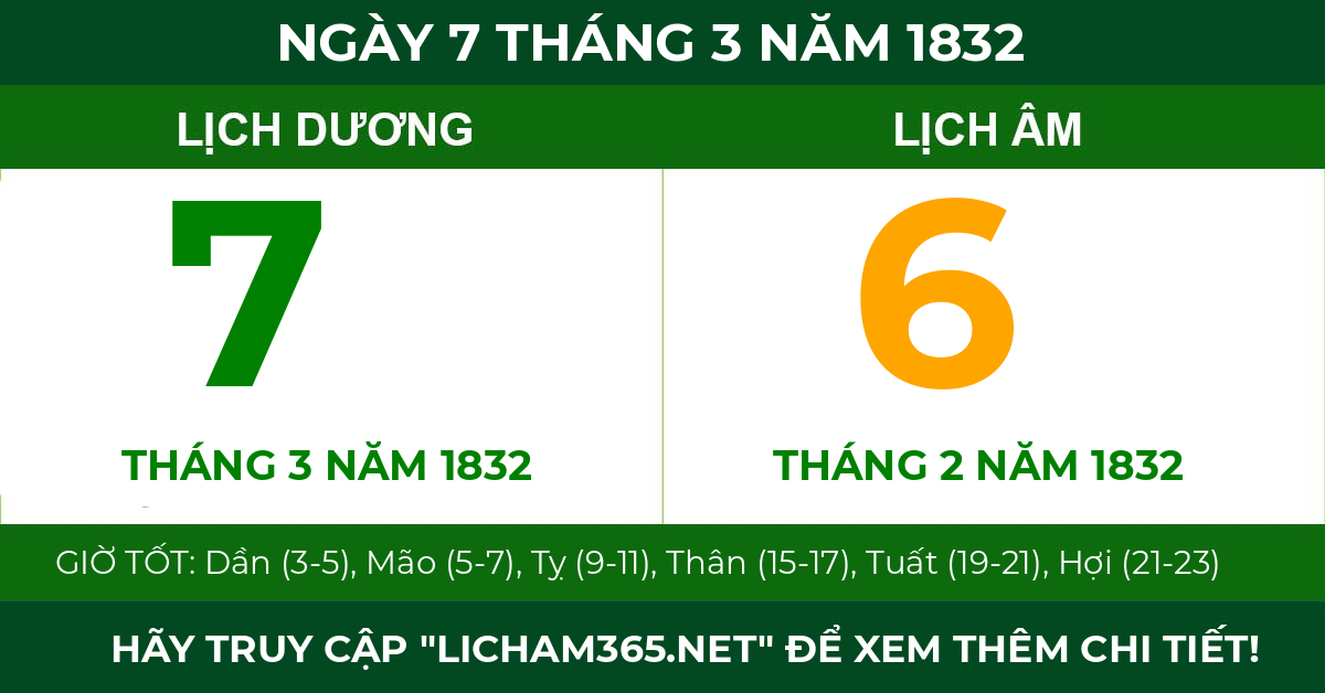 lịch âm ngày 7 tháng 3 năm 1832