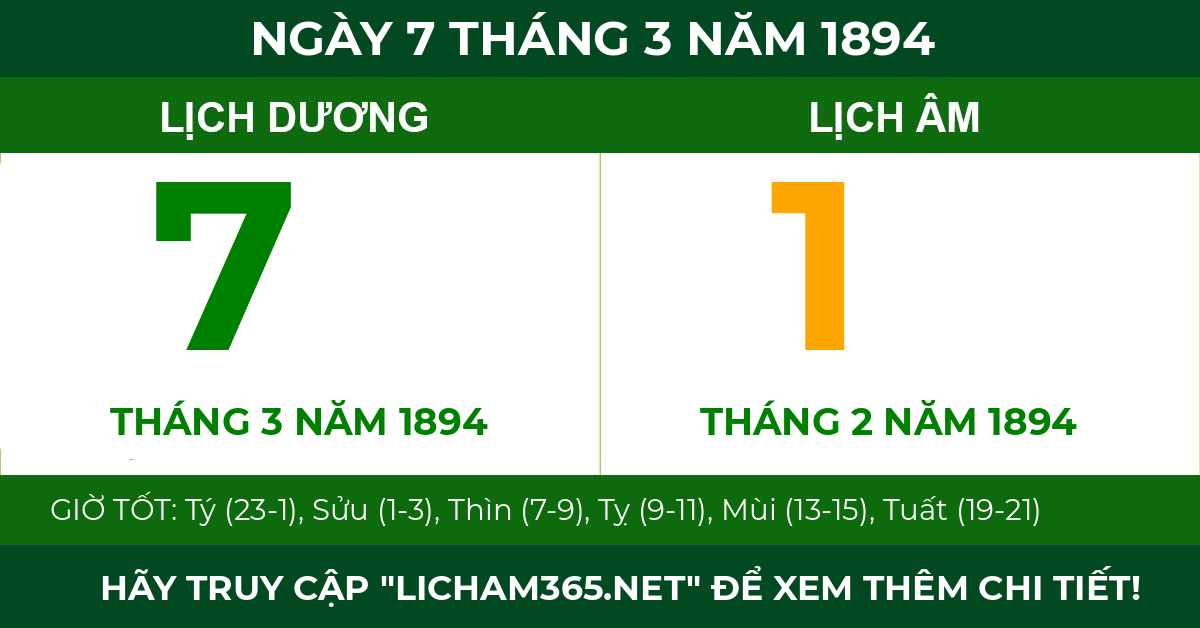 lịch âm ngày 7 tháng 3 năm 1894