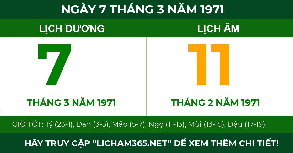 lịch âm ngày 7 tháng 3 năm 1971
