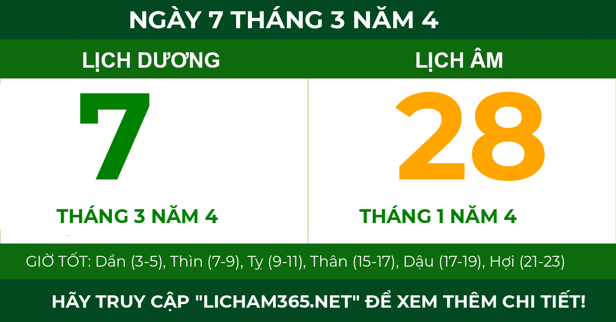 lịch âm ngày 7 tháng 3 năm 4