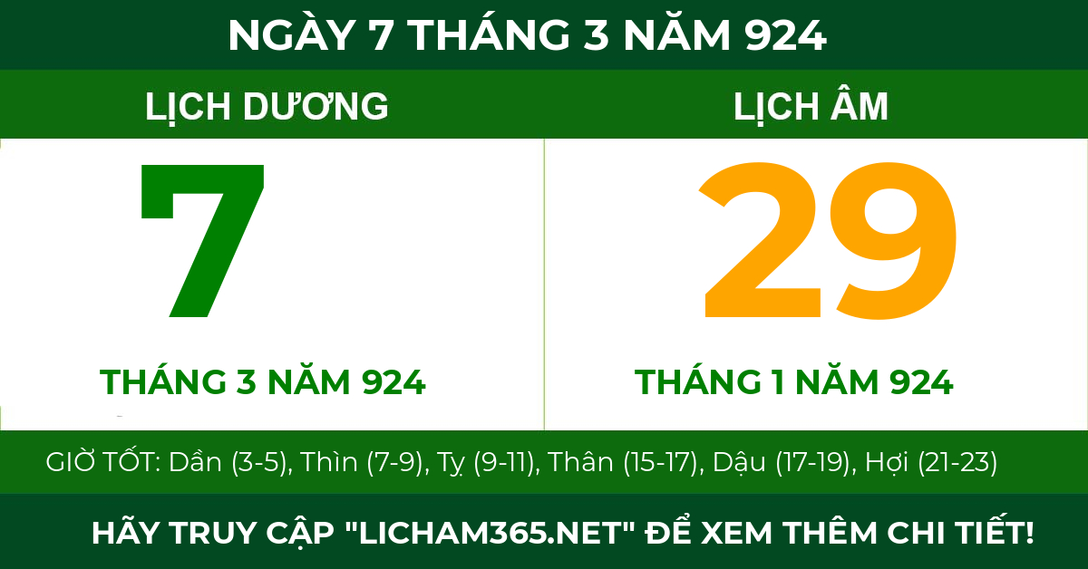 lịch âm ngày 7 tháng 3 năm 924