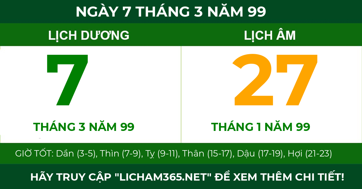 lịch âm ngày 7 tháng 3 năm 99