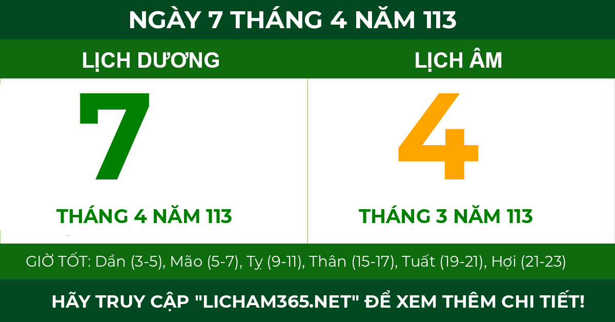 lịch âm ngày 7 tháng 4 năm 113