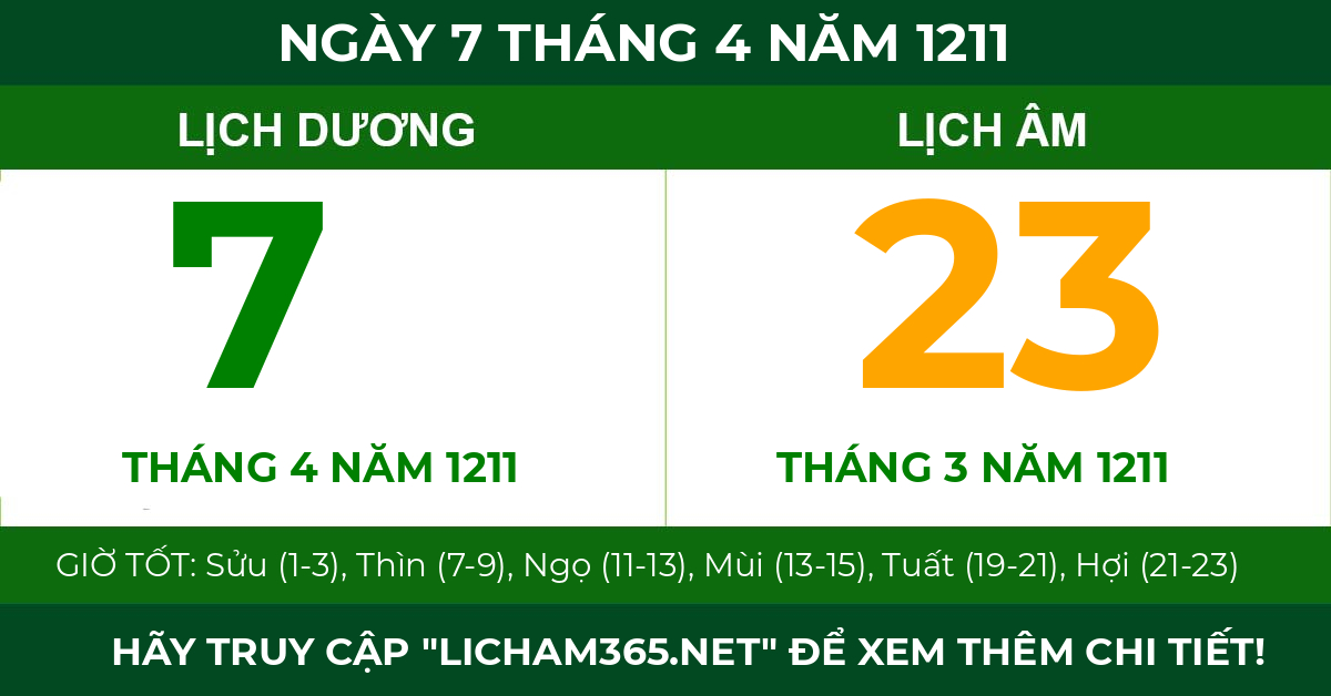 lịch âm ngày 7 tháng 4 năm 1211