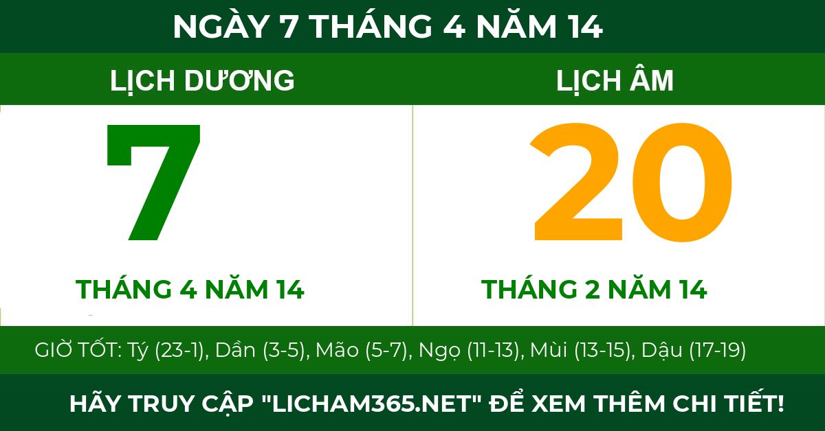 lịch âm ngày 7 tháng 4 năm 14
