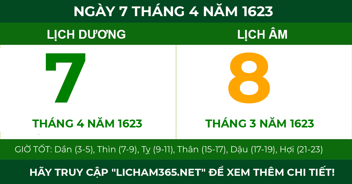 lịch âm ngày 7 tháng 4 năm 1623