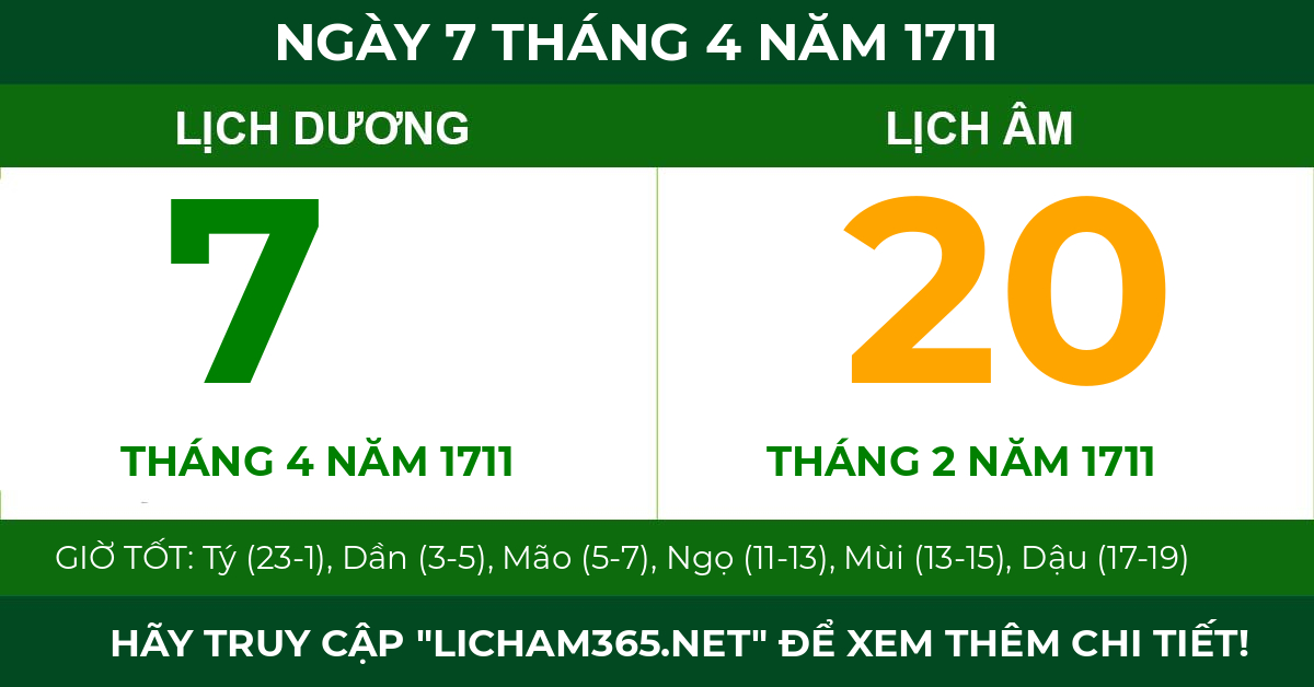 lịch âm ngày 7 tháng 4 năm 1711