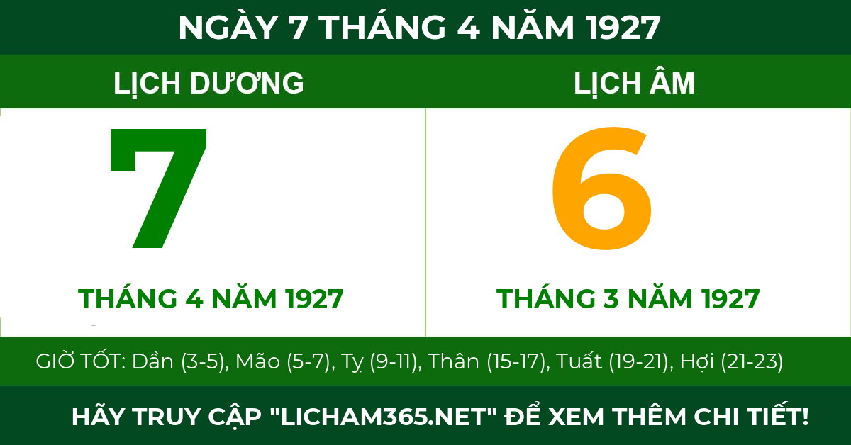 lịch âm ngày 7 tháng 4 năm 1927