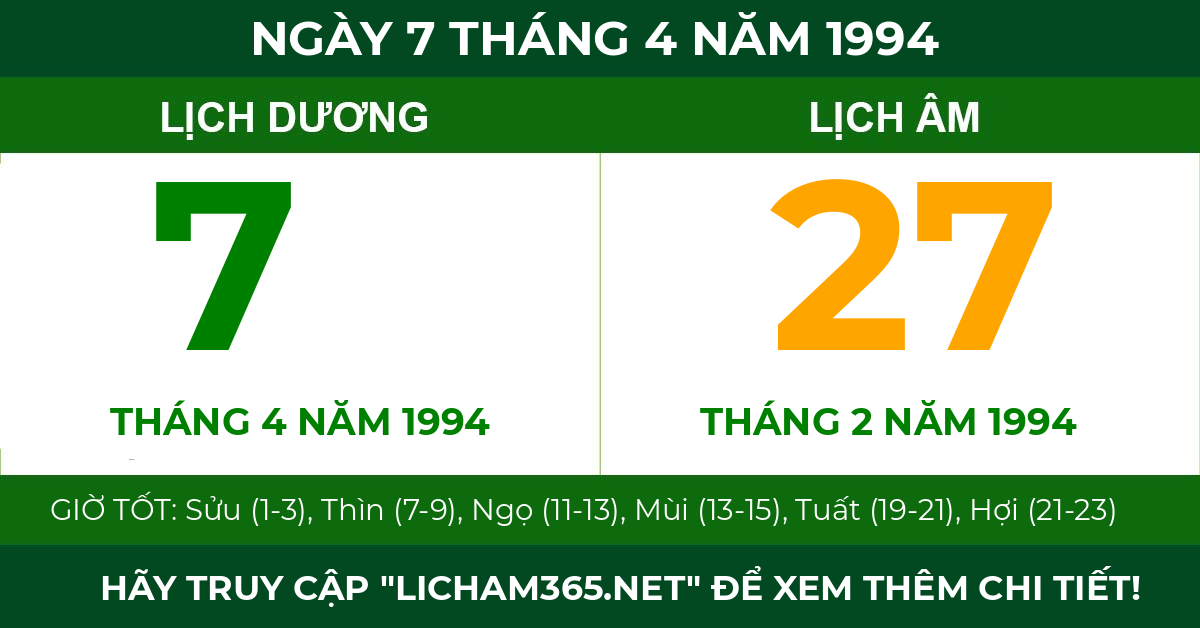 lịch âm ngày 7 tháng 4 năm 1994