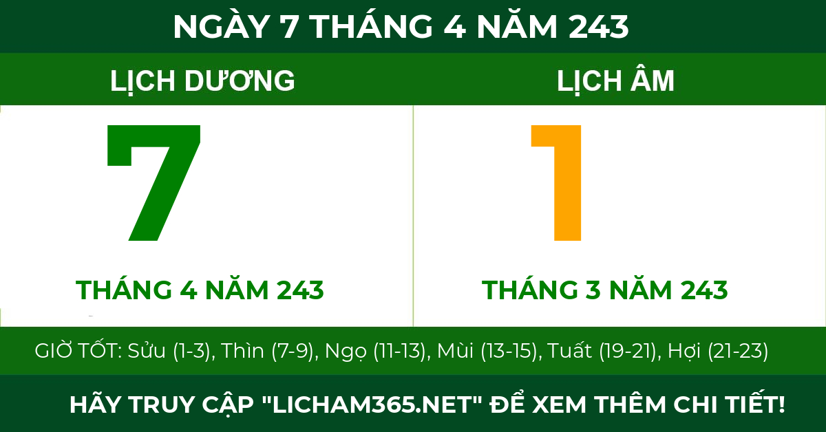 lịch âm ngày 7 tháng 4 năm 243