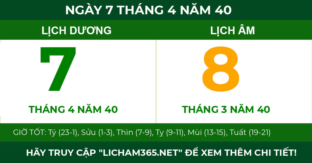 lịch âm ngày 7 tháng 4 năm 40