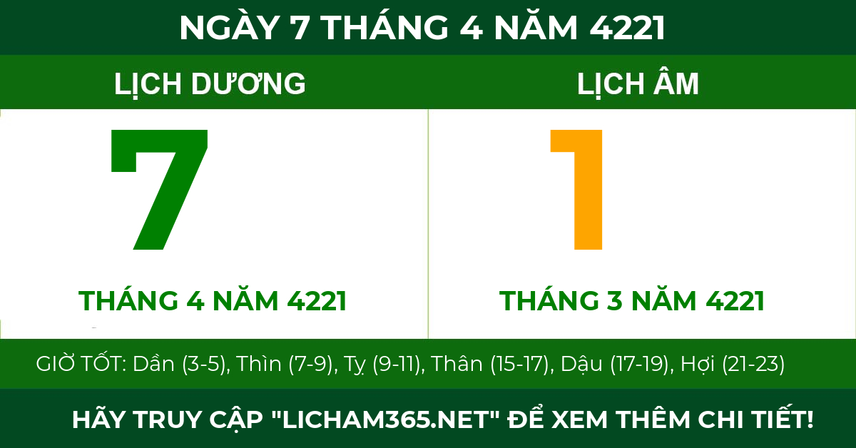 lịch âm ngày 7 tháng 4 năm 4221