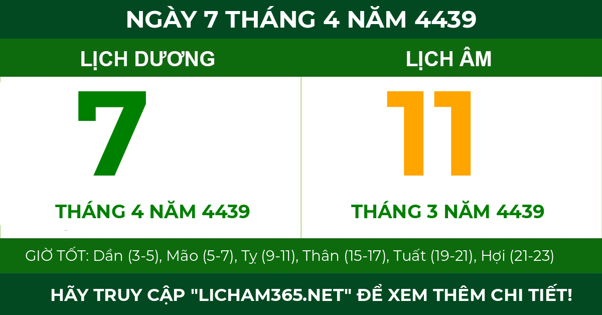 lịch âm ngày 7 tháng 4 năm 4439