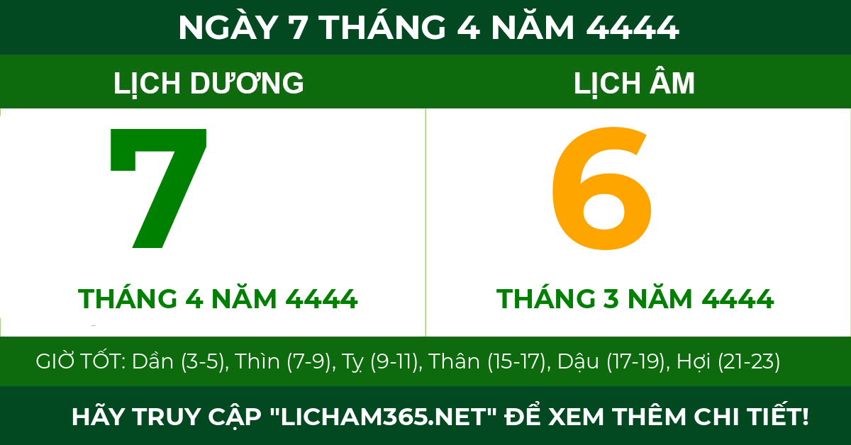 lịch âm ngày 7 tháng 4 năm 4444
