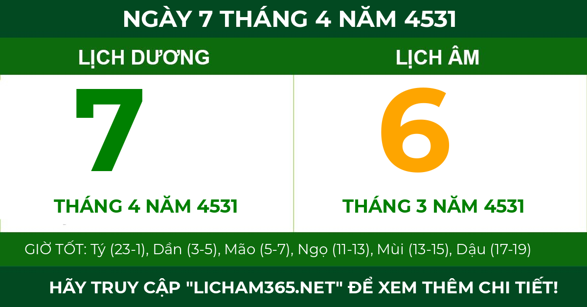 lịch âm ngày 7 tháng 4 năm 4531