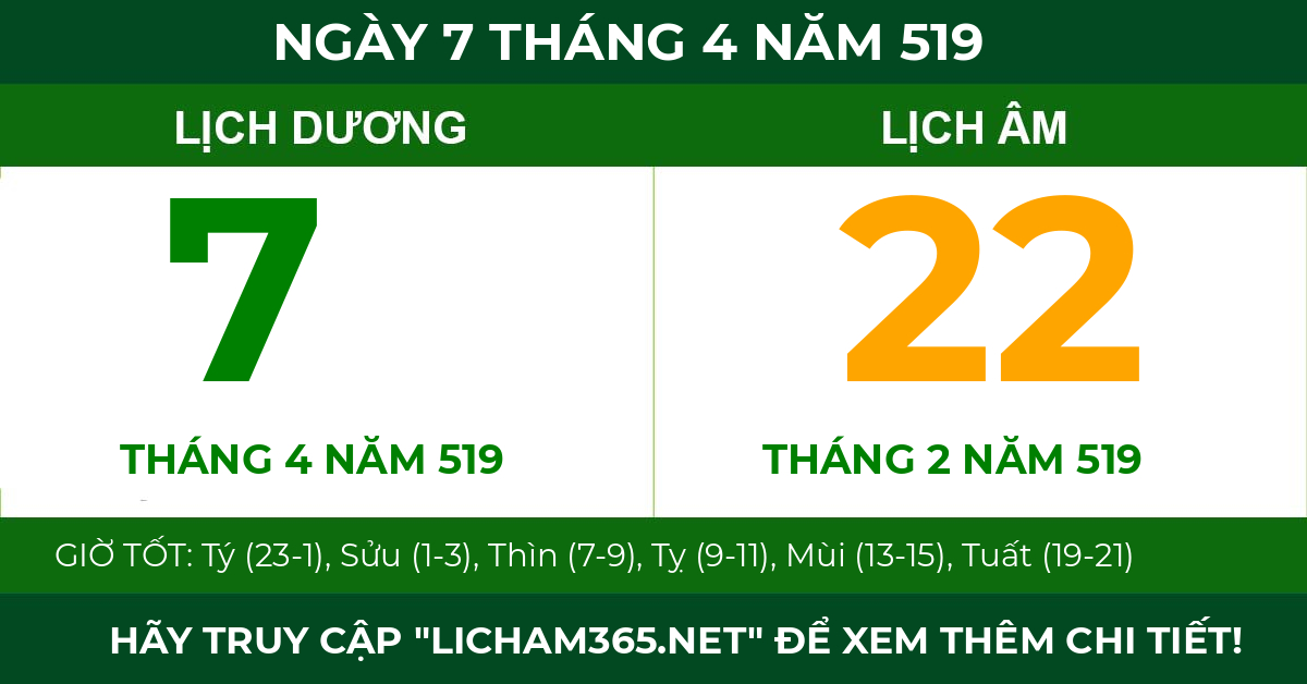 lịch âm ngày 7 tháng 4 năm 519