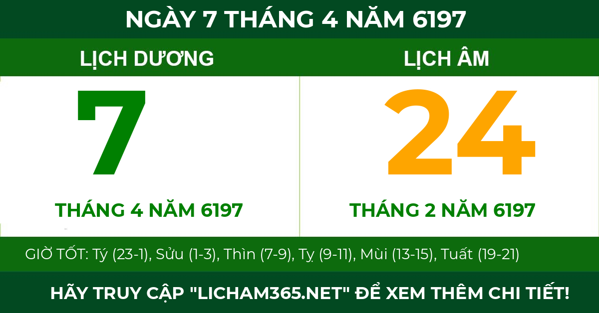 lịch âm ngày 7 tháng 4 năm 6197
