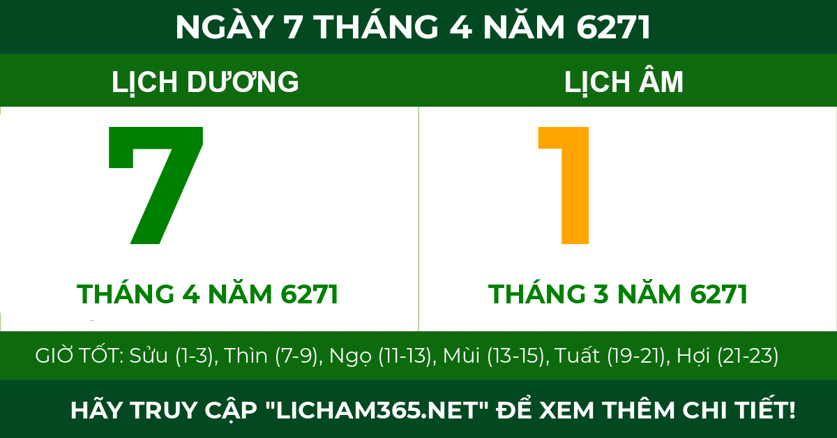 lịch âm ngày 7 tháng 4 năm 6271