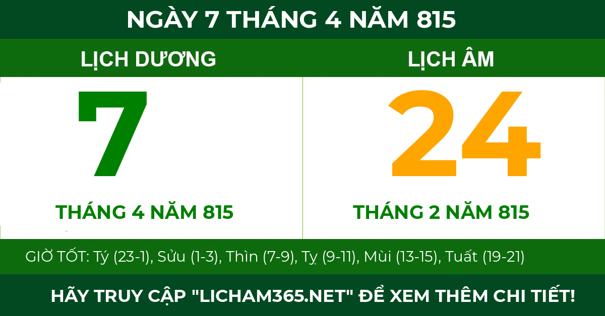 lịch âm ngày 7 tháng 4 năm 815