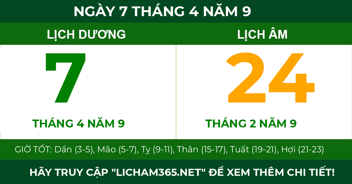 lịch âm ngày 7 tháng 4 năm 9